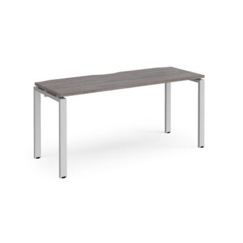 Adapt single desk 1600mm x 600mm - silver frame Grey Oak Top - E166-S-GO