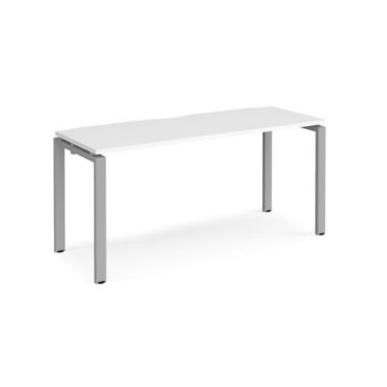 Adapt single desk 1600mm x 600mm - silver frame White Top - E166-S-WH
