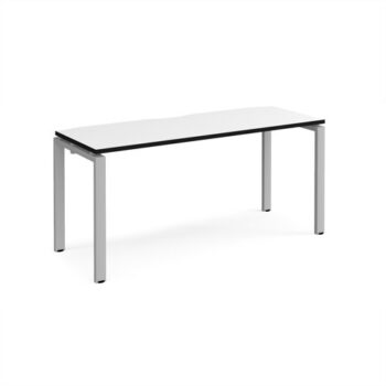 Adapt single desk 1600mm x 600mm - silver frame White Top black edge - E166-S-WK