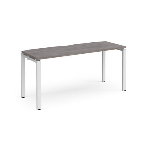 Adapt single desk 1600mm x 600mm - white frame Grey Oak Top - E166-WH-GO