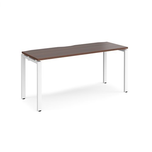 Adapt single desk 1600mm x 600mm - white frame Walnut top - E166-WH-W