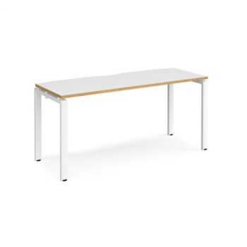 Adapt single desk 1600mm x 600mm - white frame White Top with oak edging - E166-WH-WO