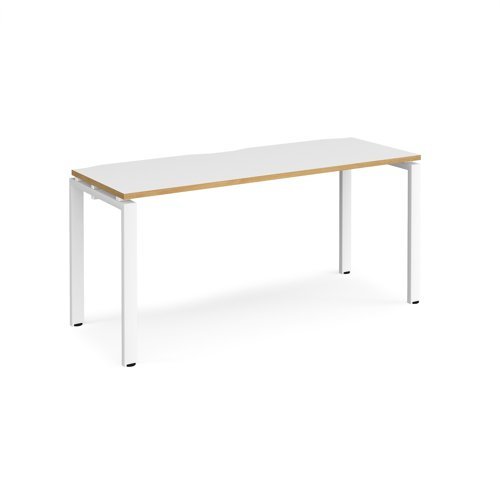 Adapt single desk 1600mm x 600mm - white frame White Top with oak edging - E166-WH-WO