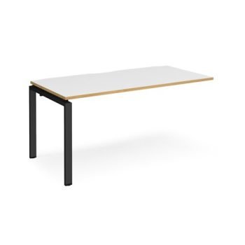 Adapt add on unit single 1600mm x 800mm - black frame White Top with oak edging - E168-AB-K-WO