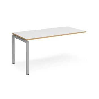 Adapt add on unit single 1600mm x 800mm - silver frame White Top with oak edging - E168-AB-S-WO