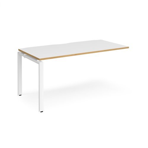 Adapt add on unit single 1600mm x 800mm - white frame White Top with oak edging - E168-AB-WH-WO