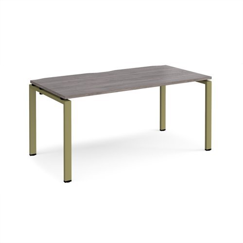 Adapt single desk 1600mm x 800mm - green frame Grey Oak Top - E168-GN-GO