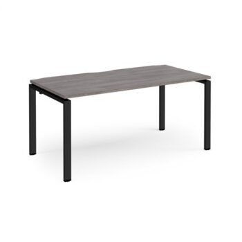 Adapt single desk 1600mm x 800mm - black frame Grey Oak Top - E168-K-GO