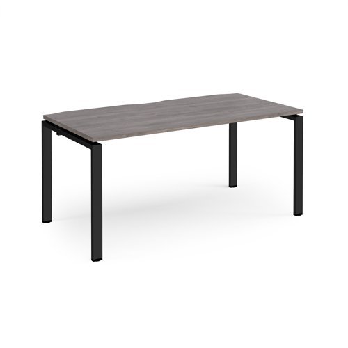 Adapt single desk 1600mm x 800mm - black frame Grey Oak Top - E168-K-GO