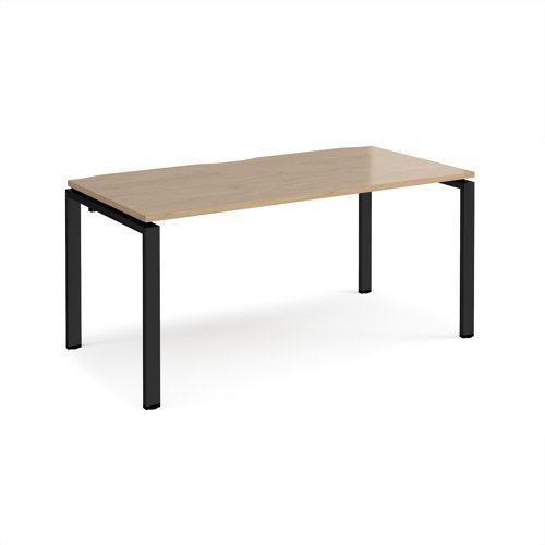 Adapt single desk 1600mm x 800mm - black frame Kendal Oak Top - E168-K-KO