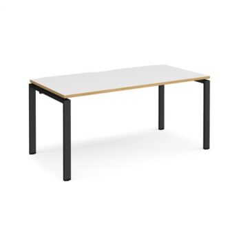 Adapt single desk 1600mm x 800mm - black frame White Top with oak edging - E168-K-WO