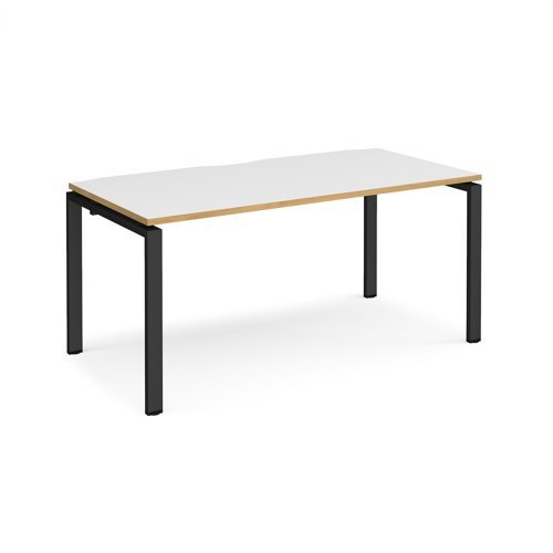 Adapt single desk 1600mm x 800mm - black frame White Top with oak edging - E168-K-WO