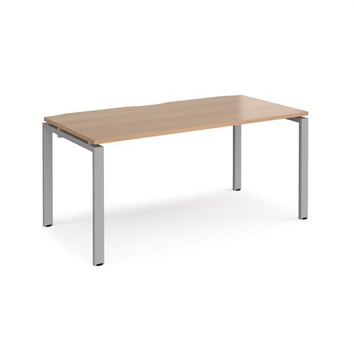 Adapt single desk 1600mm x 800mm - silver frame Beech top - E168-S-B