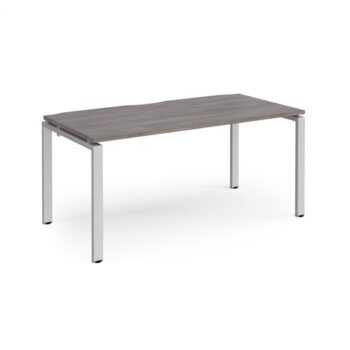 Adapt single desk 1600mm x 800mm - silver frame Grey Oak Top - E168-S-GO