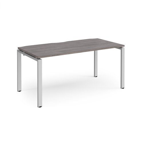 Adapt single desk 1600mm x 800mm - silver frame Grey Oak Top - E168-S-GO