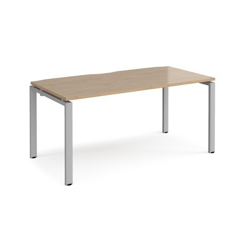 Adapt single desk 1600mm x 800mm - silver frame Kendal Oak Top - E168-S-KO