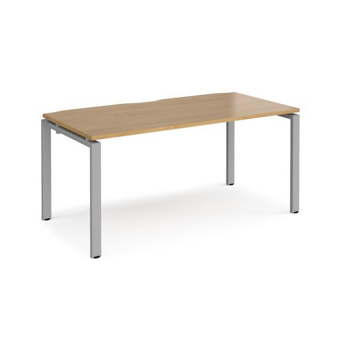 Adapt single desk 1600mm x 800mm - silver frame Oak Top - E168-S-O