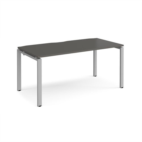 Adapt single desk 1600mm x 800mm - silver frame storm grey top - E168-S-OG