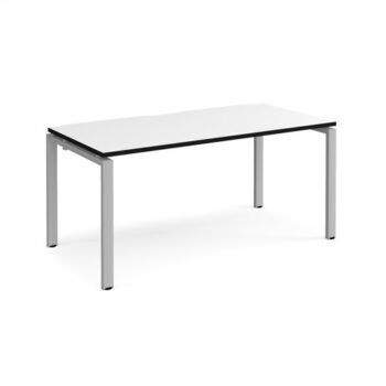 Adapt single desk 1600mm x 800mm - silver frame White Top black edge - E168-S-WK
