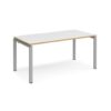 Adapt single desk 1600mm x 800mm - silver frame White Top with oak edging - E168-S-WO