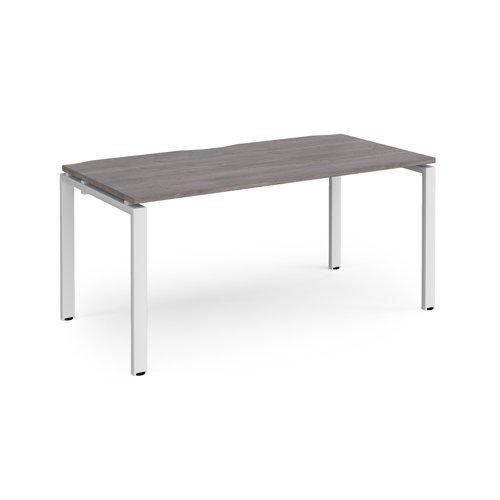 Adapt single desk 1600mm x 800mm - white frame Grey Oak Top - E168-WH-GO