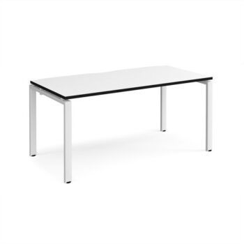 Adapt single desk 1600mm x 800mm - white frame White Top black edge - E168-WH-WK