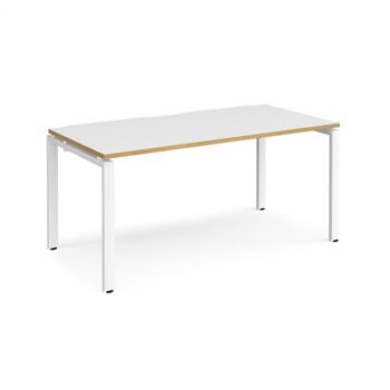 Adapt single desk 1600mm x 800mm - white frame White Top with oak edging - E168-WH-WO