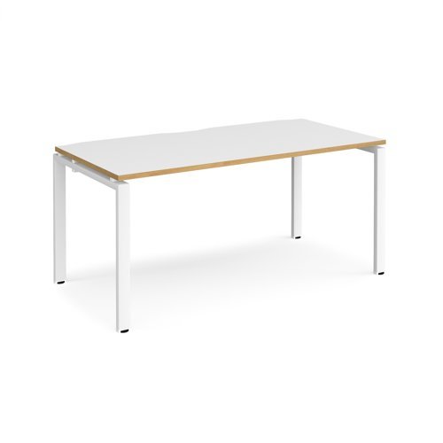 Adapt single desk 1600mm x 800mm - white frame White Top with oak edging - E168-WH-WO
