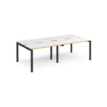Adapt double back to back desks 2400mm x 1200mm - black frame White Top with oak edging - E2412-K-WO