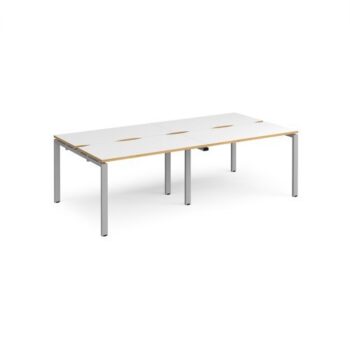 Adapt double back to back desks 2400mm x 1200mm - silver frame White Top with oak edging - E2412-S-WO