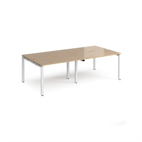 Adapt double back to back desks 2400mm x 1200mm - white frame Kendal Oak Top - E2412-WH-KO