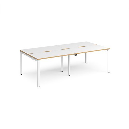 Adapt double back to back desks 2400mm x 1200mm - white frame White Top with oak edging - E2412-WH-WO