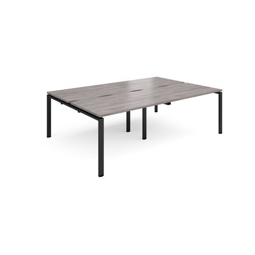 Adapt double back to back desks 2400mm x 1600mm - black frame Grey Oak Top - E2416-K-GO