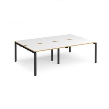 Adapt double back to back desks 2400mm x 1600mm - black frame White Top with oak edging - E2416-K-WO