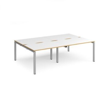 Adapt double back to back desks 2400mm x 1600mm - silver frame White Top with oak edging - E2416-S-WO