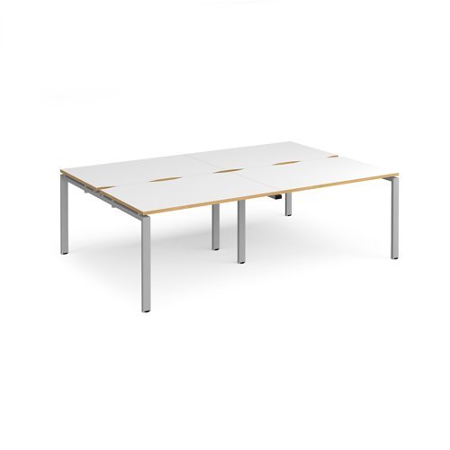 Adapt double back to back desks 2400mm x 1600mm - silver frame White Top with oak edging - E2416-S-WO