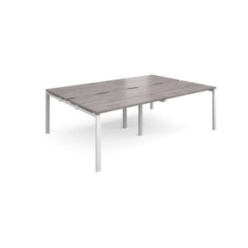 Adapt double back to back desks 2400mm x 1600mm - white frame Grey Oak Top - E2416-WH-GO