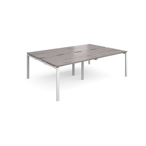 Adapt double back to back desks 2400mm x 1600mm - white frame Grey Oak Top - E2416-WH-GO
