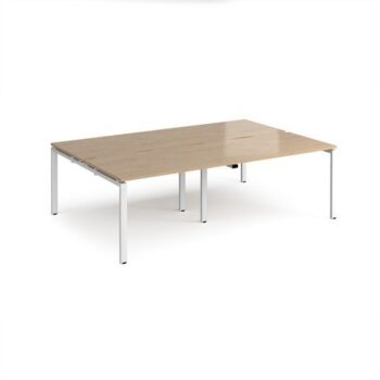 Adapt double back to back desks 2400mm x 1600mm - white frame Kendal Oak Top - E2416-WH-KO