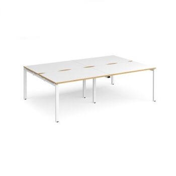 Adapt double back to back desks 2400mm x 1600mm - white frame White Top with oak edging - E2416-WH-WO