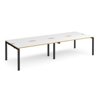 Adapt double back to back desks 2800mm x 1200mm - black frame White Top with oak edging - E2812-K-WO