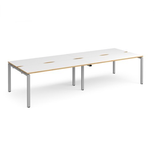 Adapt double back to back desks 2800mm x 1200mm - silver frame White Top with oak edging - E2812-S-WO