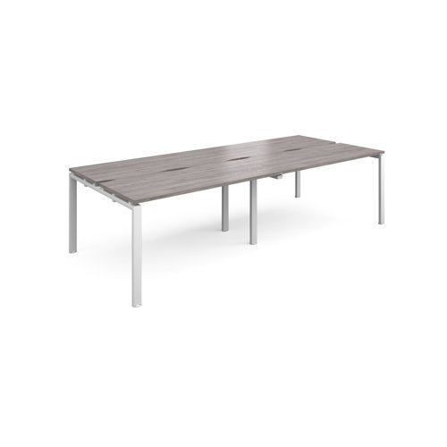 Adapt double back to back desks 2800mm x 1200mm - white frame Grey Oak Top - E2812-WH-GO