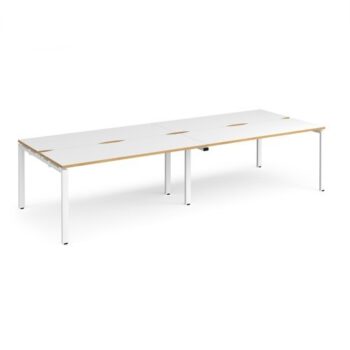 Adapt double back to back desks 2800mm x 1200mm - white frame White Top with oak edging - E2812-WH-WO