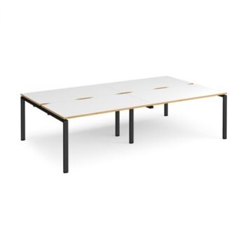 Adapt double back to back desks 2800mm x 1600mm - black frame White Top with oak edging - E2816-K-WO