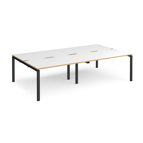 Adapt double back to back desks 2800mm x 1600mm - black frame White Top with oak edging - E2816-K-WO