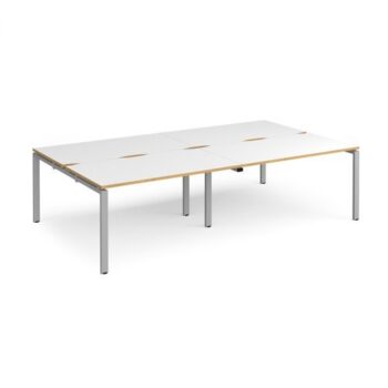 Adapt double back to back desks 2800mm x 1600mm - silver frame White Top with oak edging - E2816-S-WO