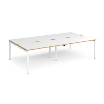 Adapt double back to back desks 2800mm x 1600mm - white frame White Top with oak edging - E2816-WH-WO