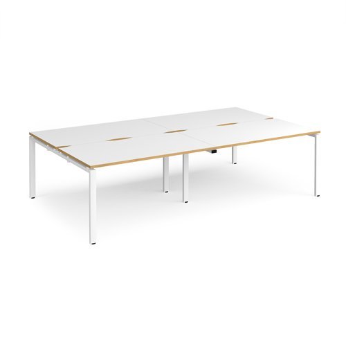 Adapt double back to back desks 2800mm x 1600mm - white frame White Top with oak edging - E2816-WH-WO