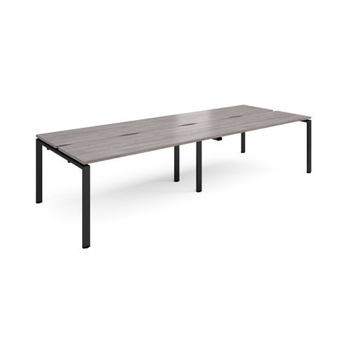 Adapt double back to back desks 3200mm x 1200mm - black frame Grey Oak Top - E3212-K-GO
